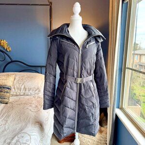 Michael Kors Black Down Filled Long Puffer Coat w Faux Fur Hood